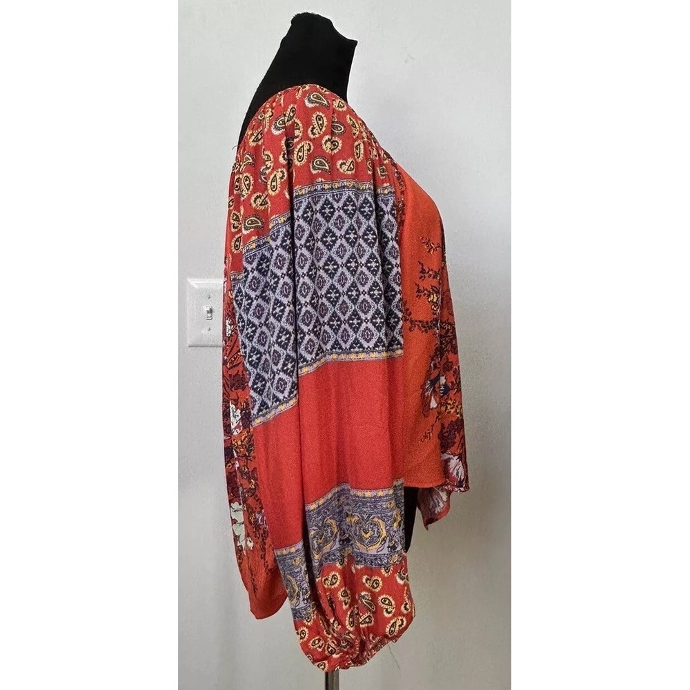 Free People Positano Print Cherry Combo Peasant Floral Boho Blouse Size XS - Picture 5 of 5